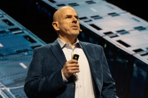 Mike Sicilia speaking at Oracle AI World Madrid 2026 - Corporate event photography by Lupu Agency