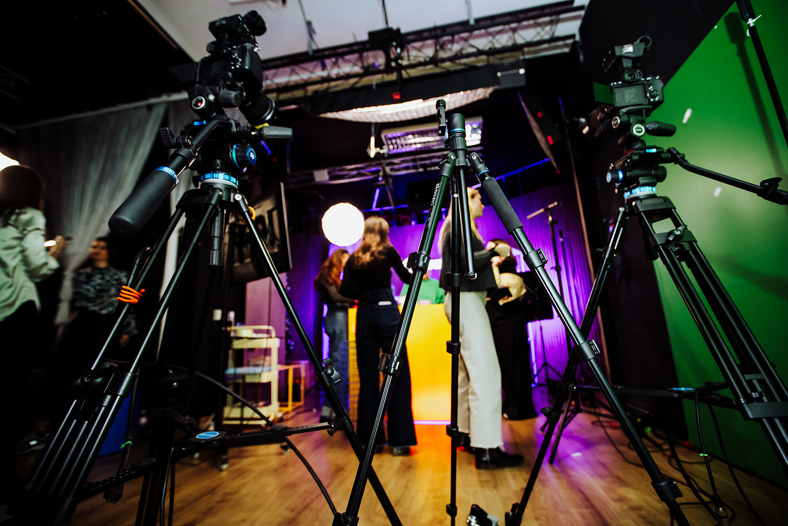 Multi-camera video interview set with lighting at a brand event in Madrid